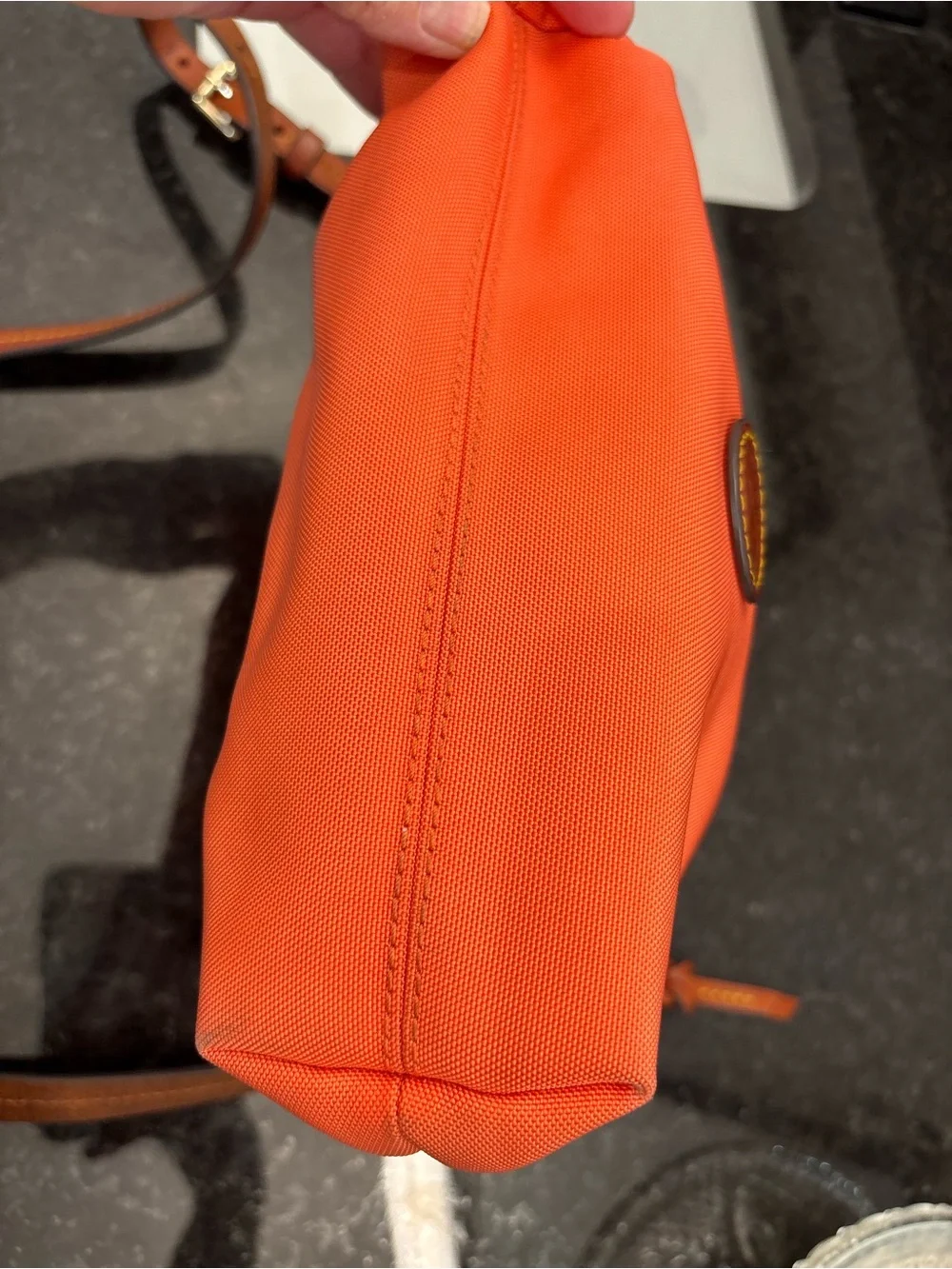 Dooney & Bourke Bright Orange Crossbody with Brown Leather Strap